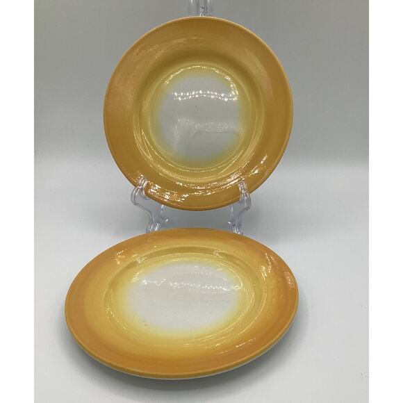 VTG Mayer China Beaver Falls Restaurant Ware Yellow Airbrush Plate Set Of 2 - Picture 1 of 4